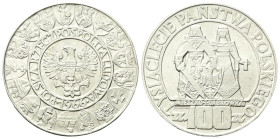 POLONIA
Repubblica Popolare, 1945-1989. 
100 Zlotych 1966. 
Ag
gr. 19,82
Dr. POLSKA RZECZPOSPOLITA LUDOWA 1966. Aquila ad ali spiegate, attorno, ...