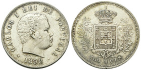 PORTOGALLO
Carlo I di Portogallo, 1889-1908.
500 Reis 1899.
Ag
gr. 12,49
Dr. CARLOS I REI DE PORTUGAL. Testa nuda a d.
Rv. Stemma coronato tra d...