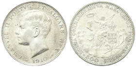 PORTOGALLO
Emanuele II, 1908 - 1910.
500 Reis 1910, Marquez de Pombal.
Ag
gr. 12,40
Dr. EMANVEL II PORTVG ET ALGARB REX. Testa nuda a s.
Rv. MOE...