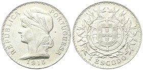 PORTOGALLO
Repubblica, 1910-1926.
Scudo 1915.
Ag
gr. 25,12
Dr. REPUBLIC - PORTUGUESA. Testa di Libertà a s., indossa cappello grigio.
Rv. Stemma...