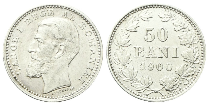 ROMANIA
Carlo I, 1881-1914.
50 Bani 1900.
Ag
gr. 2,49
Dr. Testa nuda a s.
...