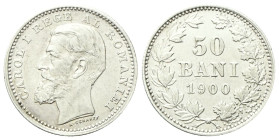 ROMANIA
Carlo I, 1881-1914.
50 Bani 1900.
Ag
gr. 2,49
Dr. Testa nuda a s.
Rv. Valore e data tra ramo di alloro e quercia.
KM#23.
Più di SPL