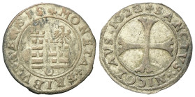 SVIZZERA
Cantone di Friburgo.
Batzen 1622.
Mi
gr. 2,13
Dr. +MONETA +FRIBURGENSIS. Torre; a d., aquila.
Rv. +SANCTVS NICOLAVS 1622. Croce.
KM#15...