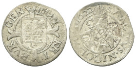 SVIZZERA
Cantone di Friburgo.
Batzen 1622.
Mi
gr. 2,79
Dr. MON - FRI - BUR - GEN. Stemma con la torre e l’ aquila.
Rv. SANCTVS NICOLAVS 1622. Bu...