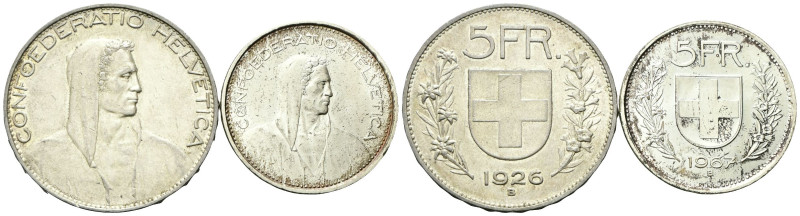 SVIZZERA
Confederazione Elvetica, dal 1848.
Lotto di n. 2 - 5 Franchi 1926 e 1...