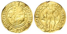UNGHERIA
Rodolfo II, 1576-1608. 
Ducato 1590, Körmöcbánya.
Au
gr. 3,38
Dr. RVDOL •II • D • G RO • - •I •S • AV• GE• HV •B •R•. Madonna in trono....