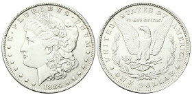 USA
Federazione.
Dollaro 1884, zecca di Philadelphia.
Ag
gr. 26,68
Dr. Testa muliebre diademata a s., con berretto frigio.
Rv. Aquila ad ali spi...