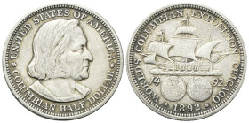 USA
Federazione.
1/2 Dollaro 1892, Colombo.
Ag
gr. 12,42
Dr. Busto a d.
Rv. Caravella.
KM#117.
SPL