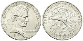 USA
Confederazione.
Half Dollar 1918 Lincoln, Illinois Centennial.
Ag
Dr. Testa di Abraham Lincoln tratta dalla statua di Andrew O'Connor a Spring...