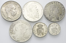 LOTTI MULTIPLI
XVIII-XIX secolo.
Lotto di 6 monete in argento e mistura estere (Germania e Polonia): 6 Kreuzer, 3 Kreuzer, 2 Mark, 1/3 Reichstaler....