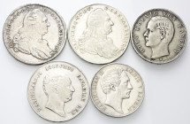 LOTTI MULTIPLI
Bavaria. XVIII e XX secolo.
Lotto di 5 monete tedesche in argento: n. 3 Talleri, n. 1 - 5 Marchi 1903 e n. 1 - 2 Gulden 1855.
Ag
BB...