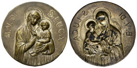 BOLOGNA
XX secolo.
Placchetta rotonda uniface con La Beata Vergine di San Luca opus B G & C.
Metallo Bianco 
gr. 2,69 mm 40,8
Dr. B V DI - S LUCA...