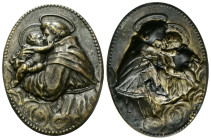 PADOVA
XX secolo.
Placchetta ovale uniface con Sant’Antonio di Padova.
Metallo Bianco 
gr. 2,45 mm 45x34,2
Dr. Sant’Antonio stringe tra le bracci...