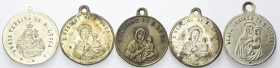 BOLOGNA
XX secolo.
Lotto di cinque medaglie devozionali con la B. Vergine di San Luca, San Luigi Gonzaga, San Giuseppe, i Santi Re Magi, Sant’Antoni...