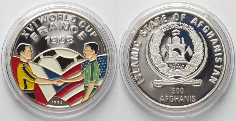 AFGHANISTAN 500 Afghanis 1996 SOCCER WORLD CUP silver COLORED. KM# 1040.