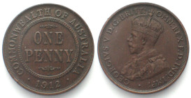 AUSTRALIA. Penny 1912 H, George V, bronze, AU!