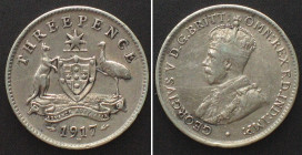 AUSTRALIA 3 Pence 1917 M GEORGE V silver XF