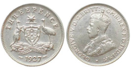 AUSTRALIA Threepence 1927 GEORGE V silver XF! KM# 25.
