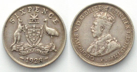 AUSTRALIA. Sixpence 1928, George V, silver, XF, SCARCE DATE!