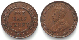 AUSTRALIA. 1/2 Penny 1931, George V, bronze, XF!