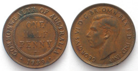AUSTRALIA Halfpenny 1939 GEORGE VI bronze AU!