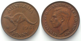AUSTRALIA. Penny 1941 (m), George VI, bronze, UNC-!