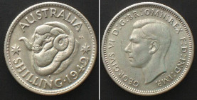 AUSTRALIA Shilling 1942 S, GEORGE VI, silver, UNC-!