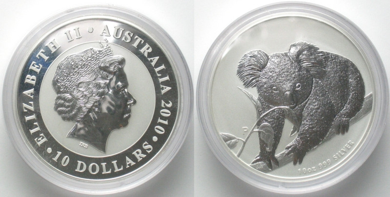 AUSTRALIA. 10 Dollars 2010 KOALA silver 10 oz BU. In ungeöffneter Originalkapsel...