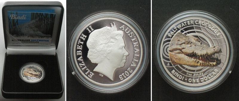 AUSTRALIAN SALTWATER CROCODILES - BINDI 1 Dollar 2013, 1oz silver, Proof. Liefer...