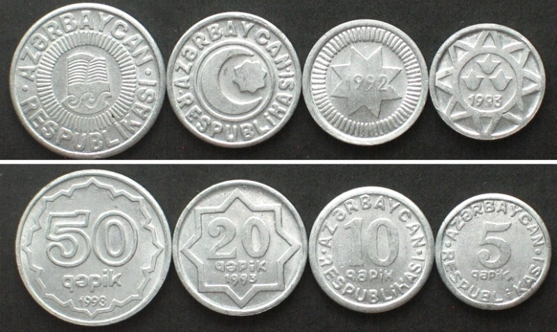 AZERBAIJAN. Circulation Coin Set 1992-1993, 4 coins, UNC.