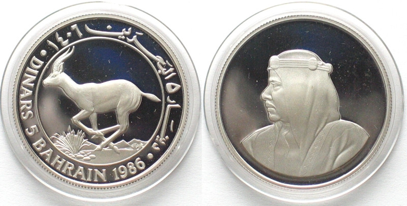BAHRAIN 5 Dinars 1986 Gazelle WWF silver Proof. KM# 13.