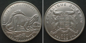 BENIN 200 Francs 1994 Prehistoric Animals ACANTHOPHOLIS Ni plated steel SCARCE!