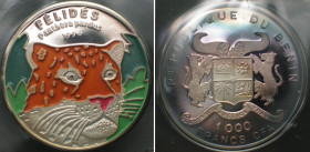 BENIN 1000 Francs CFA 1996 Leopard FELIDAE silver multicolor Proof RARE!!!
