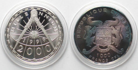 BENIN. 1000 Francs CFA 1999 MILLENNIUM silver Proof