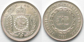 BRAZIL. 500 Reis 1859, PEDRO II, silver, scarce date! UNC!