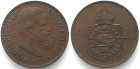 BRAZIL 40 Reis 1873 PEDRO II Bronze XF!