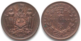 BRITISH NORTH BORNEO. 1 Cent 1891 H, bronze, AU, KM# 2.