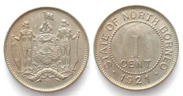 BRITISH NORTH BORNEO Cent 1921 Cu-Ni UNC-! KM# 3.