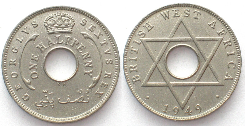 BRITISH WEST AFRICA 1/2 Penny 1949 GEORGE VI Cu-Ni UNC!!! KM 27.