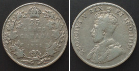 CANADA 25 Cents 1911 GEORGE V silver SCARCE! VF