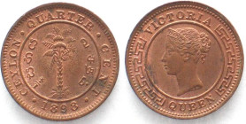 CEYLON 1/4 Cent 1898 VICTORIA copper BU!
