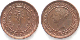 CEYLON 1/4 Cent 1901 VICTORIA copper UNC!