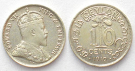 CEYLON 10 Cents 1910 EDWARD VII silver UNC-! KM 97.