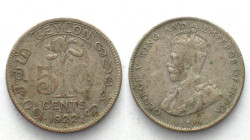 CEYLON 50 Cents 1922 GEORGE V silver VF