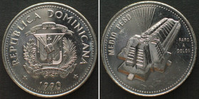 DOMINICAN REPUBLIC. 1/2 Peso 1990, Beacon at Colon, NATIONAL CULTURE, UNC-