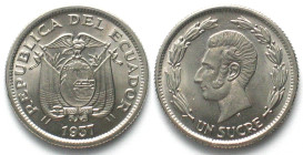 ECUADOR Sucre 1937 HF Huguenin mint, nickel, early strike BU!!!