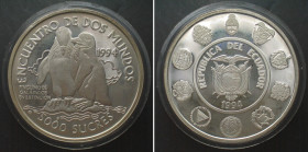 ECUADOR. 5000 Sucres 1994, Galapagos Penguins, IBERO-AMERICA, silver, Proof