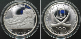 EQUATORIAL GUINEA. 100 Pesetas 1970 Naked Maja GOYA silver Proof RARE!