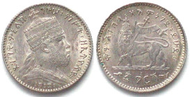 ETHIOPIA. Gersh EE 1889 (1897), Menelik II, silver, key date, UNC!