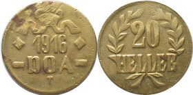GERMAN EAST AFRICA 20 Heller 1916 T - TABORA brass AU!